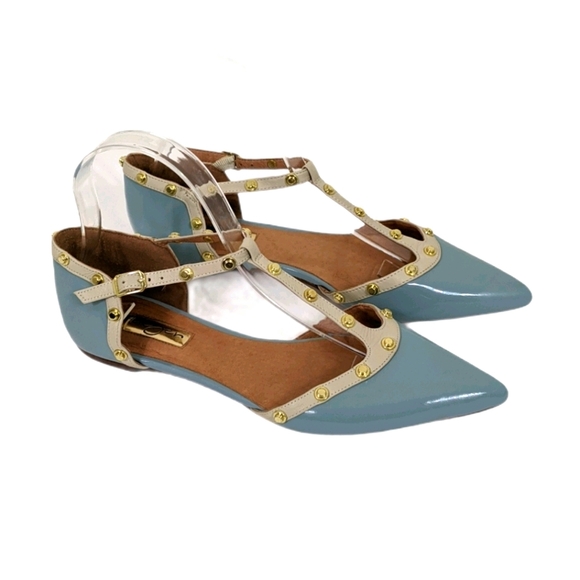 Halogen Olson Blue Patent Leather Studded Flats
